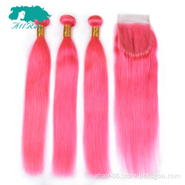 Pink Brazilian hair color, Brazilian hair weave bundles 100% Pink human hair
